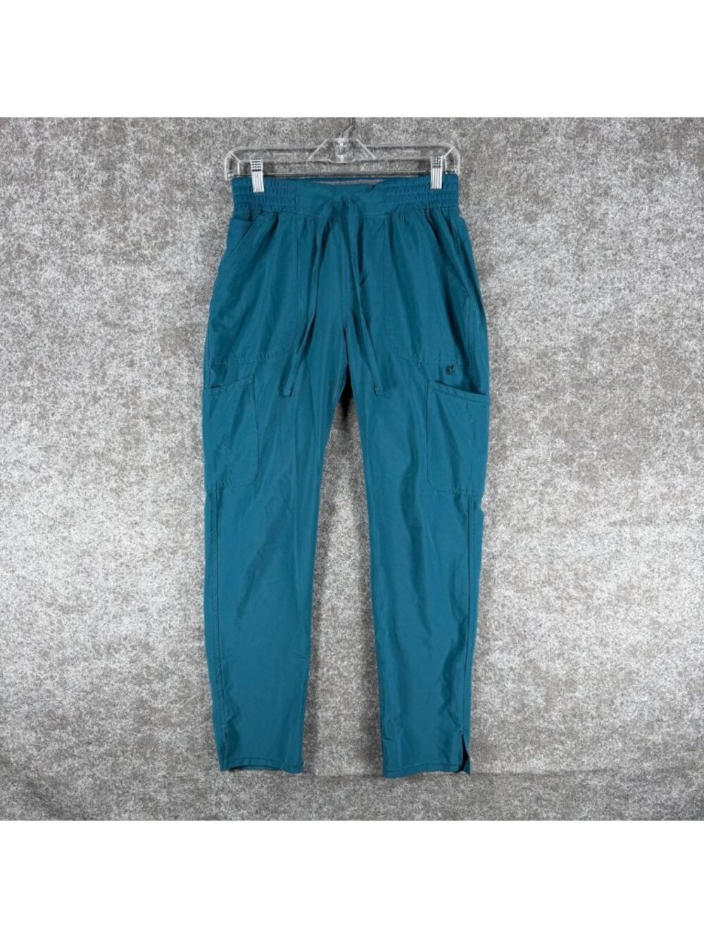 Medical Scrub Pants Mens Blue Utility Cargo Pockets Drawstring Mid Rise Tapered